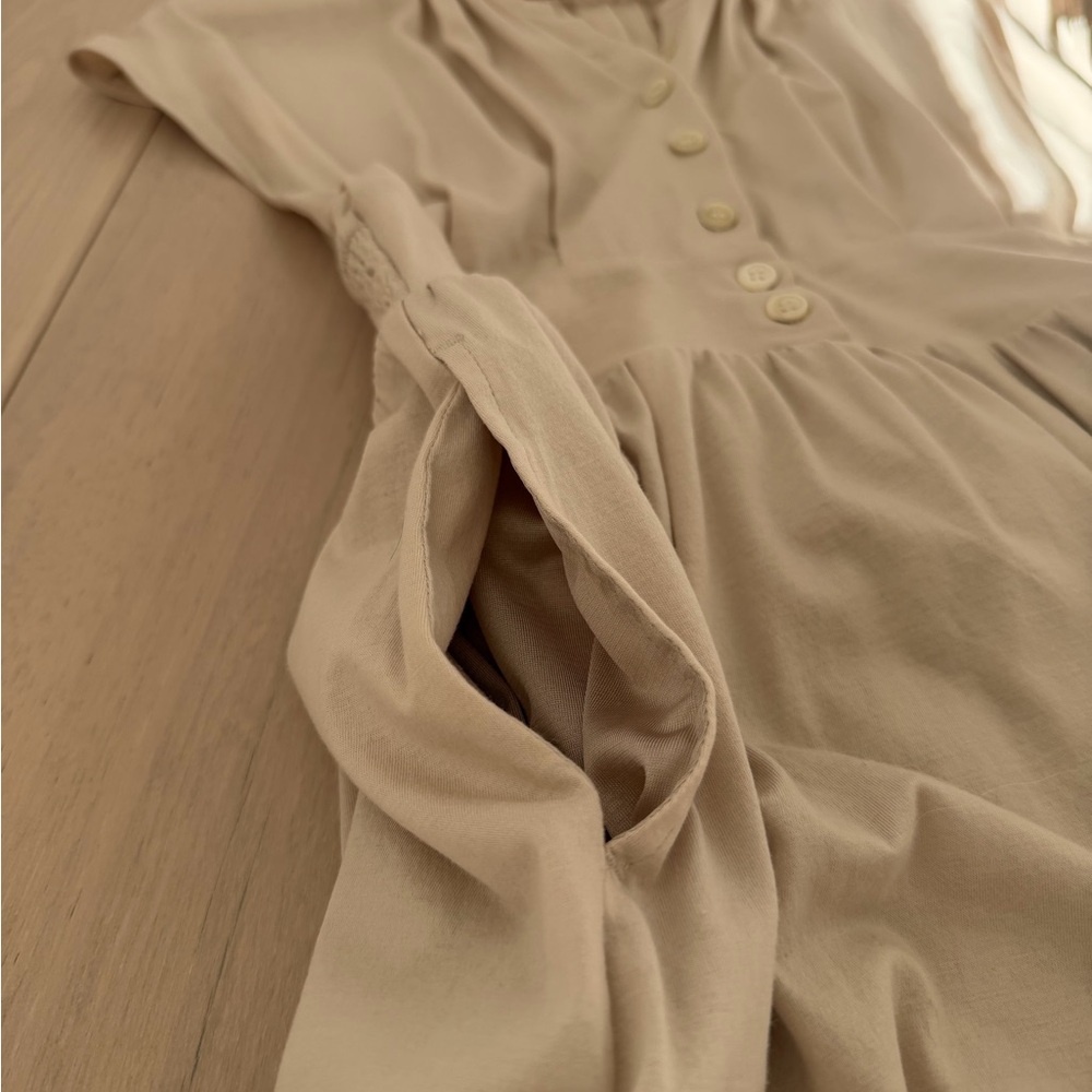 Elegant Cotton-Blend Midi Dress in Light Beige - Picture 4 of 8
